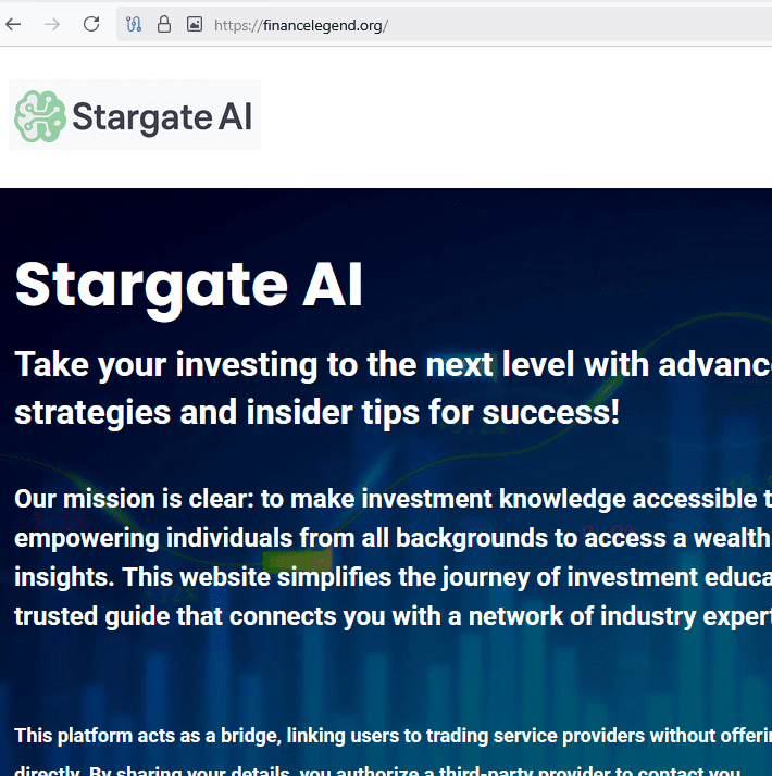 Finance Legend Stargate AI Unauthorized Website