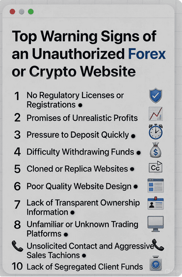 Top Warning Signs of an Unauthorized Forex or Crypto Website
